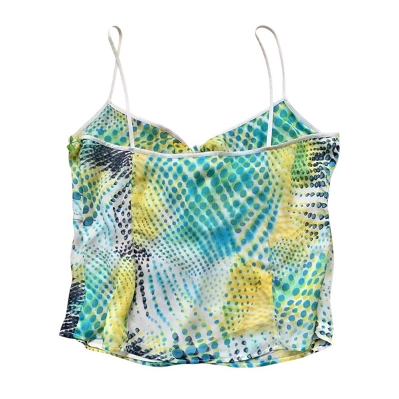 Louis Feraud Silk Abstract Dot Sleeveless Crop Top Aqua Blue White FR 44 Large - Picture 2 of 7